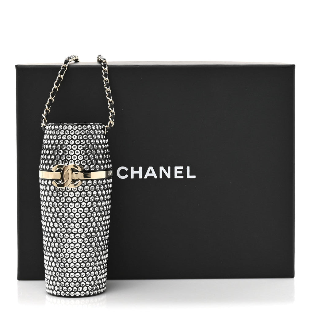 Chanel Metal Resin Lambskin Crystal Lipstick Case Long Necklace On Chain Silver Black Gold