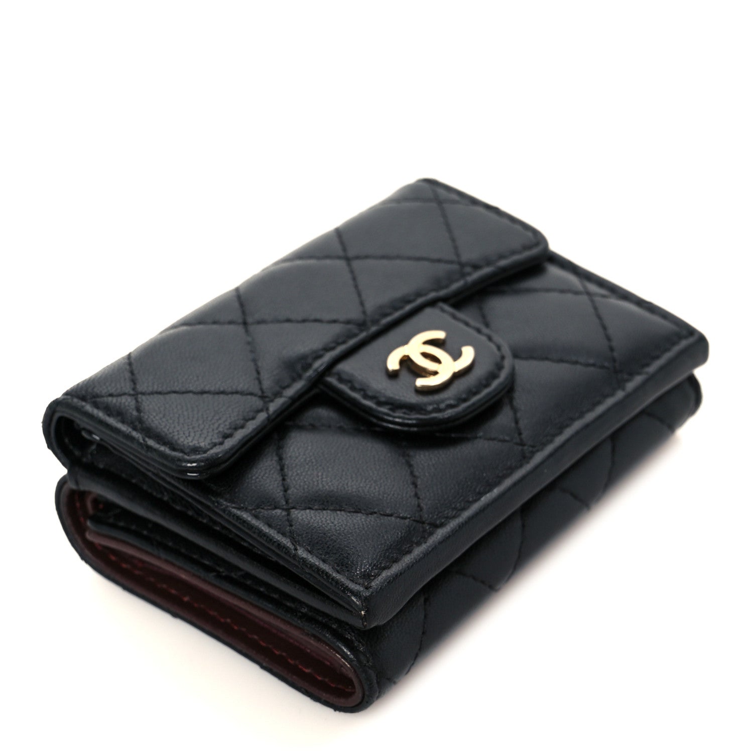Lambskin Quilted Double Flap Wallet Black