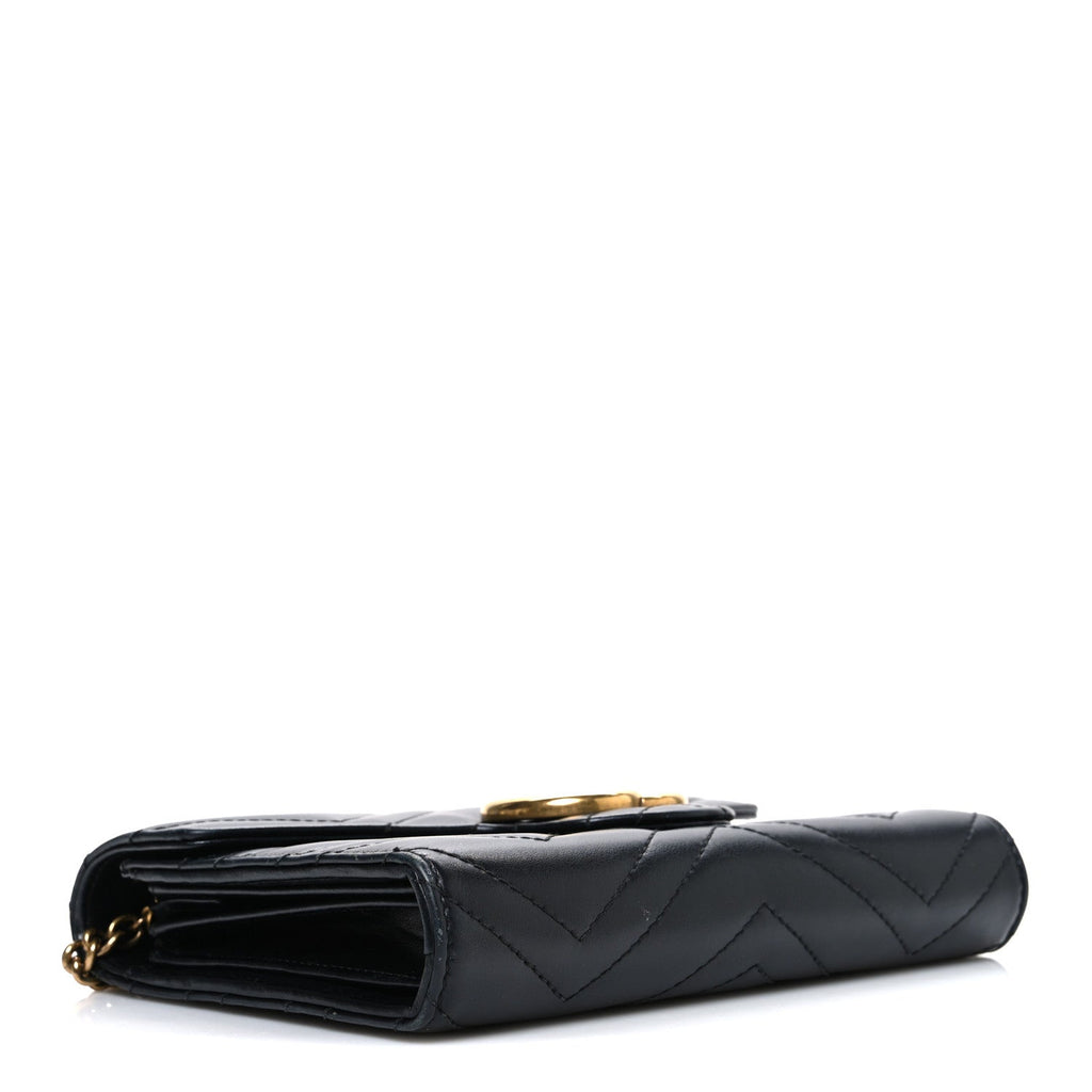 Gucci Calfskin Matelasse GG Marmont Chain Wallet Black
