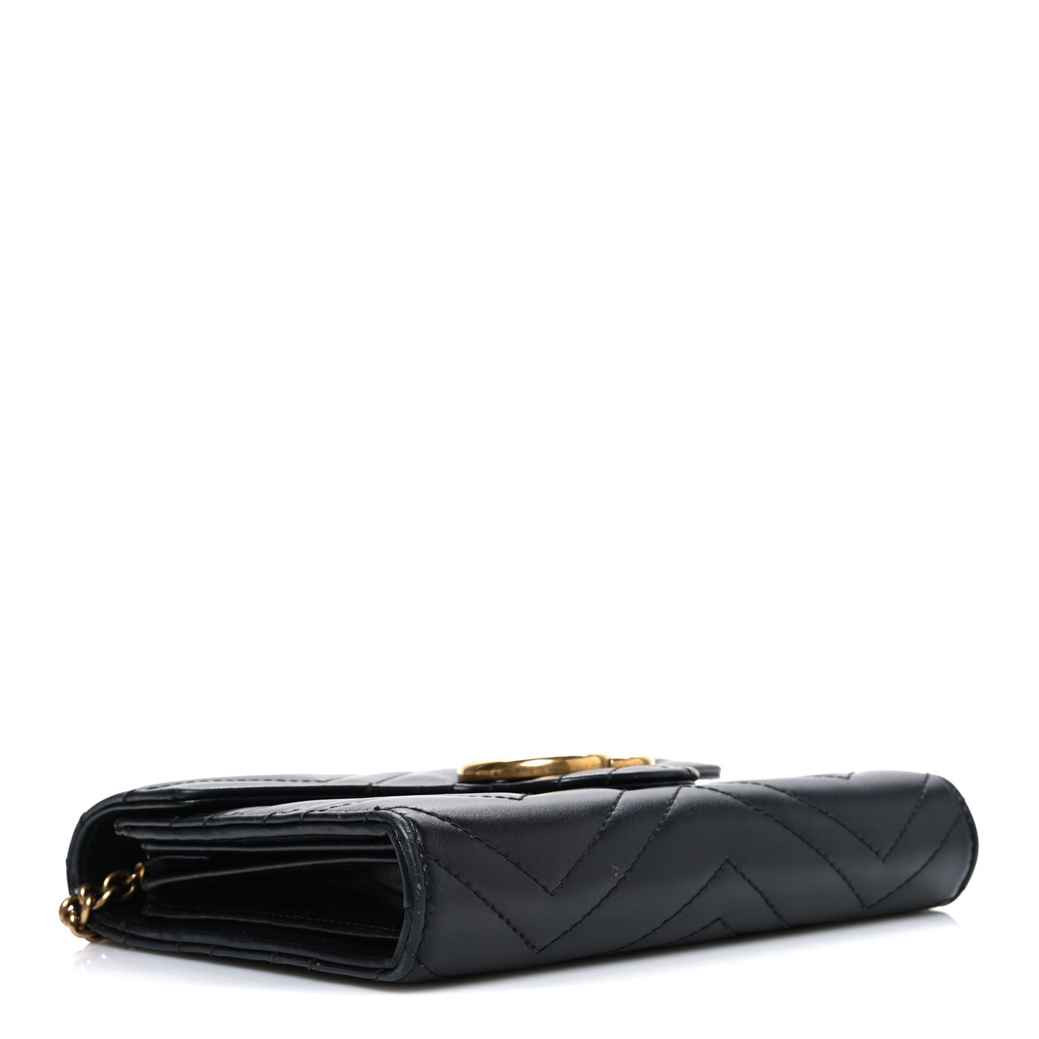 Gucci Calfskin Matelasse GG Marmont Chain Wallet Black