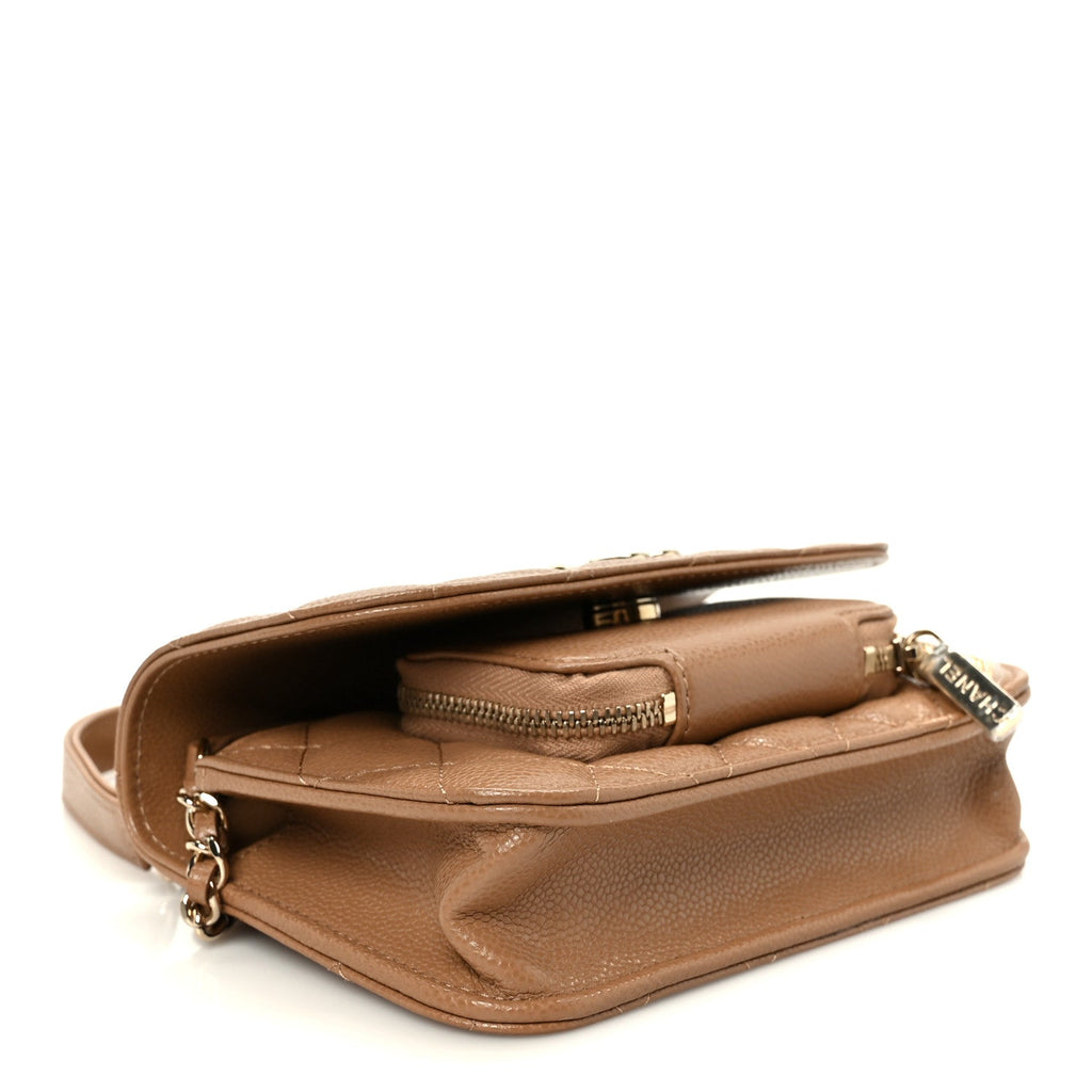 Chanel Caviar Quilted Business Affinity Clutch With Chain Flap Camel