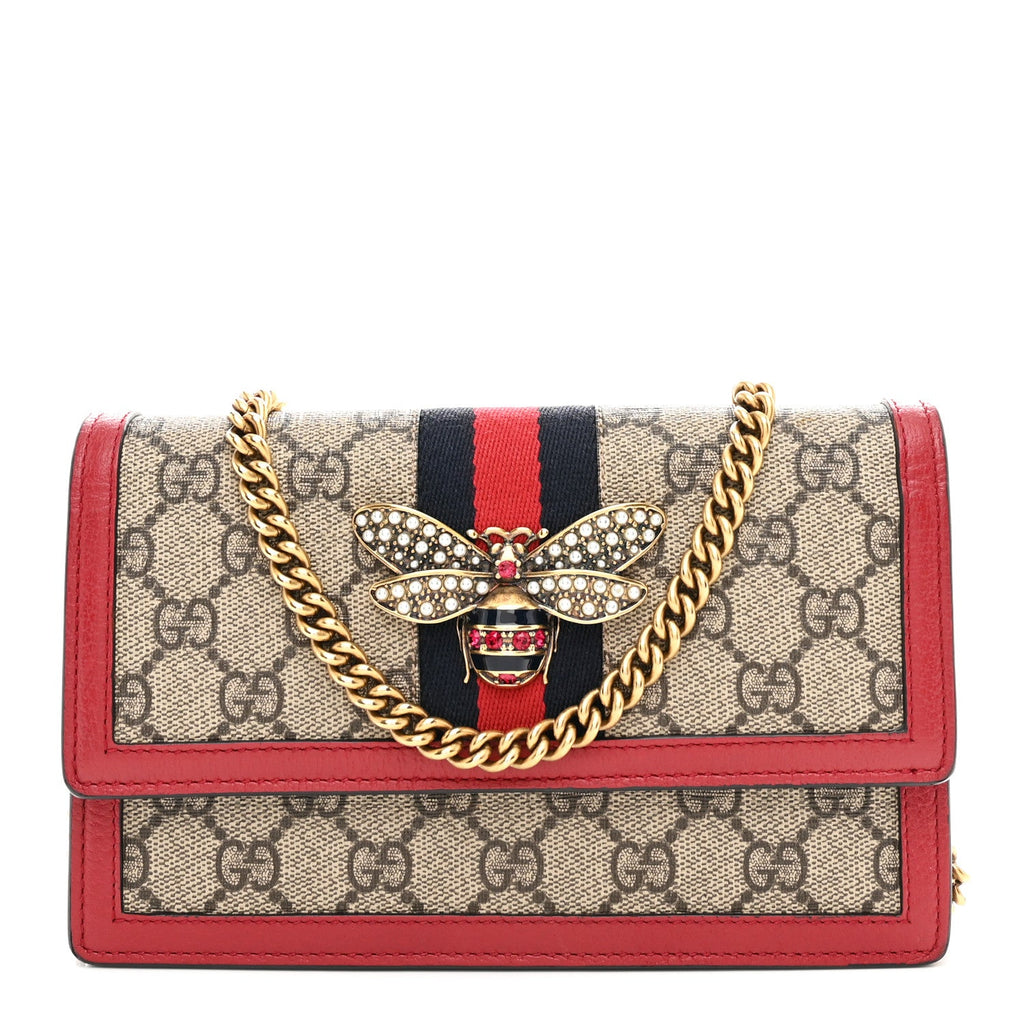 Gucci GG Supreme Monogram Web Queen Margaret Chain Wallet Red