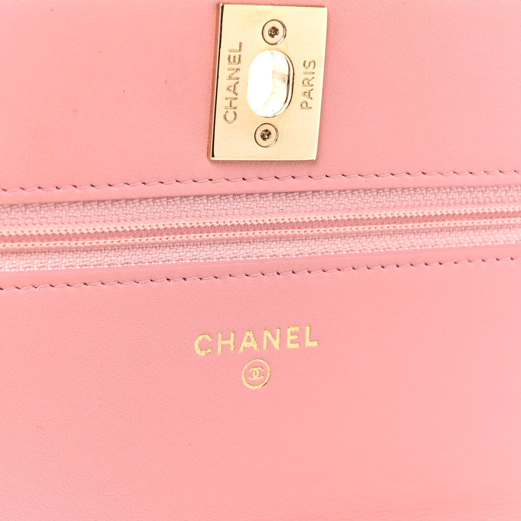 Chanel Lambskin Chevron Quilted Trendy CC Wallet On Chain WOC Pink