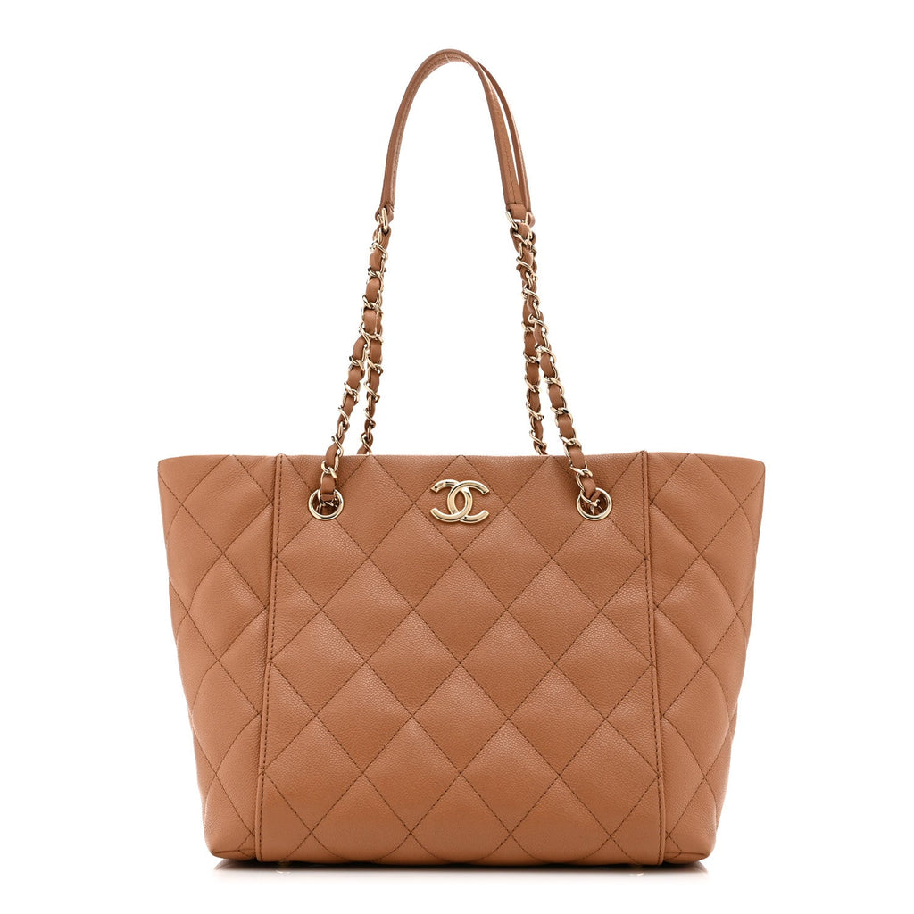 Chanel Caviar Quilted Small Shopping Tote Dark Beige