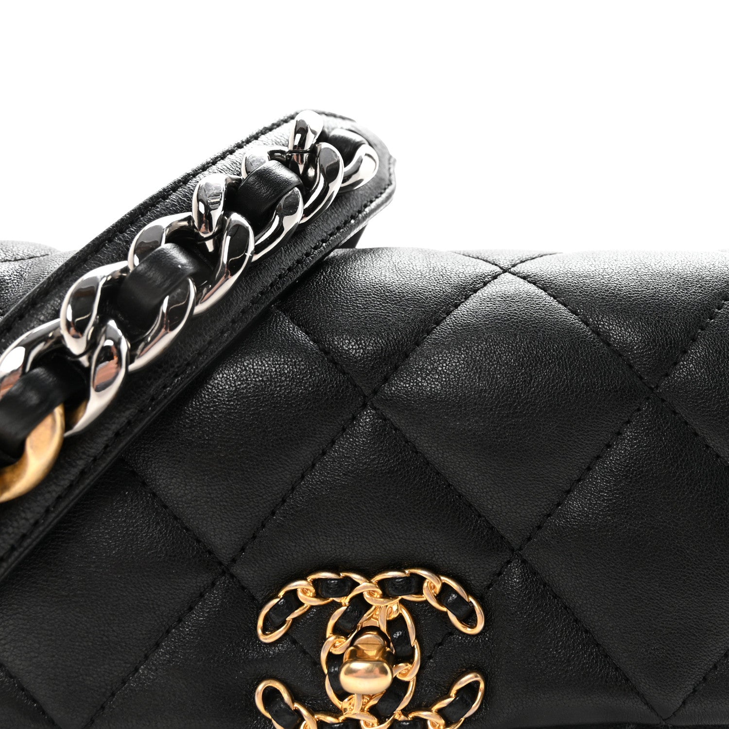 Chanel Goatskin Quilted Chanel 19 Waist Bag Black