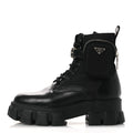 Prada Spazzolato Rois Nylon Metal Triangle Logo Monolith Pouch Pocket 55mm Boots 40.5 Black