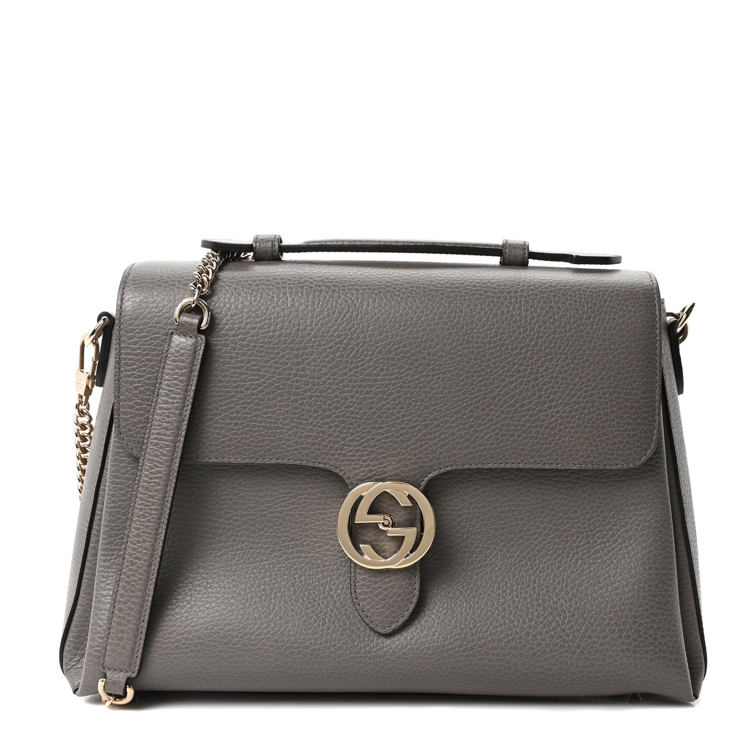 Gucci Dollar Calfskin Medium Interlocking G Top Handle Shoulder Bag Loess
