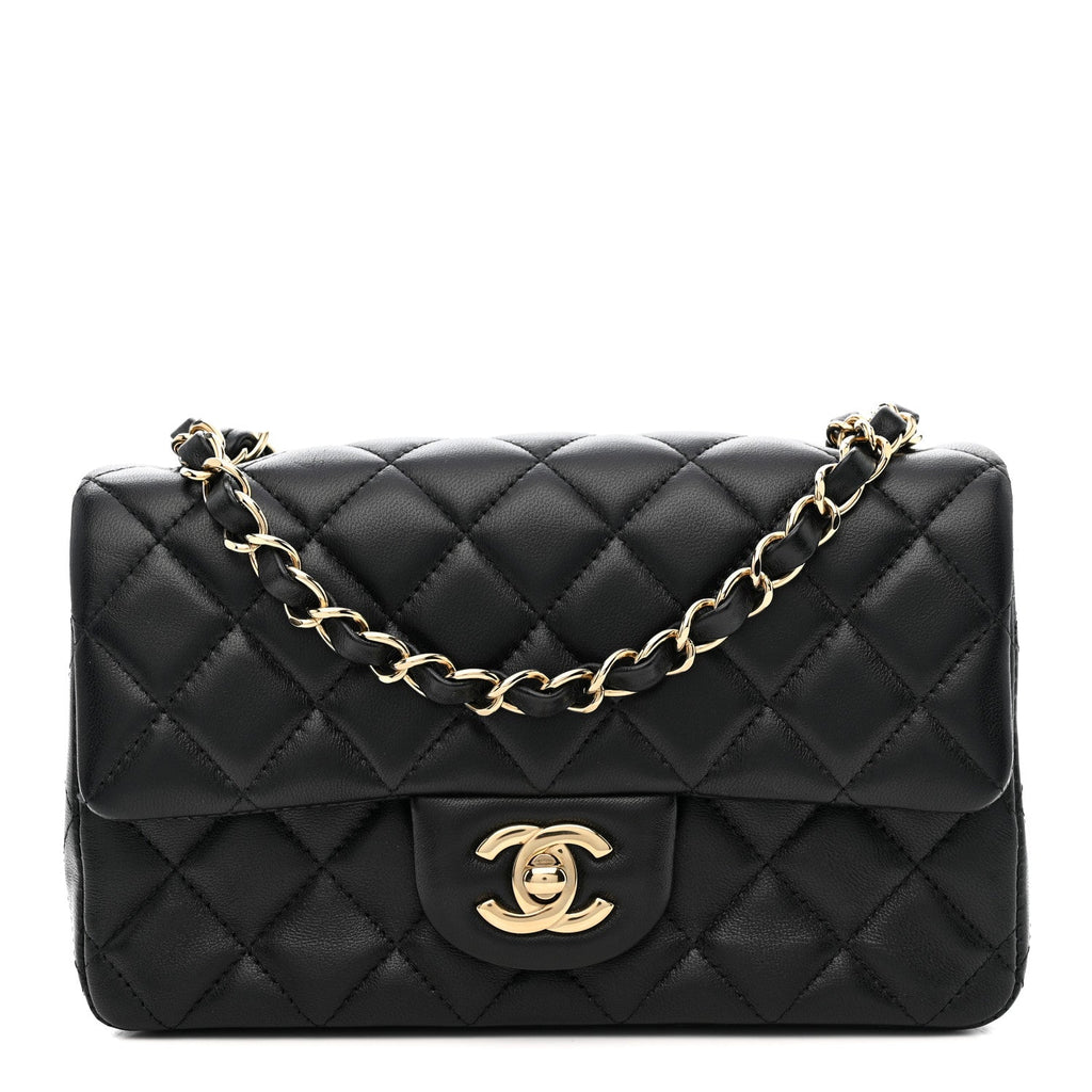 Chanel Lambskin Quilted Mini Rectangular Flap Black