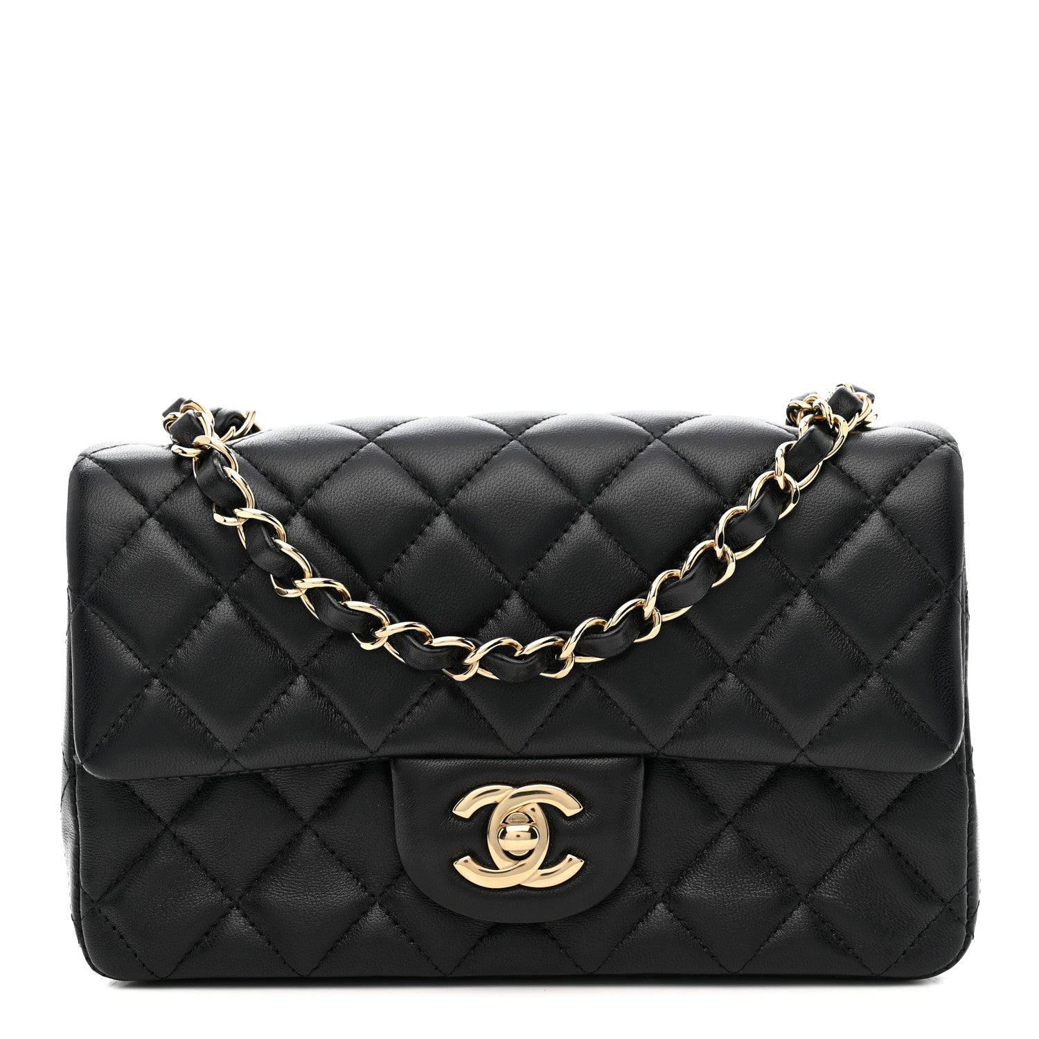 Chanel Lambskin Quilted Mini Rectangular Flap Black