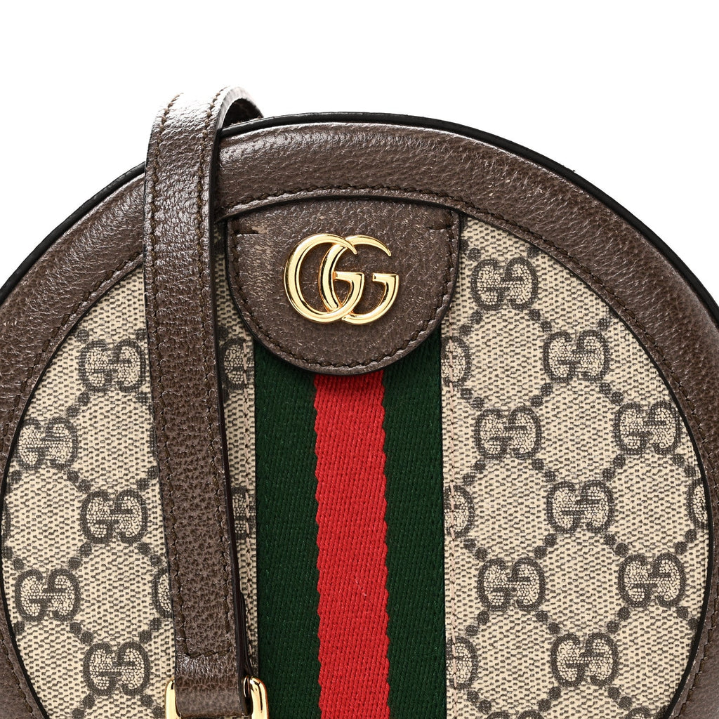 Gucci GG Supreme Monogram Web Mini Ophidia Round Shoulder Bag Brown