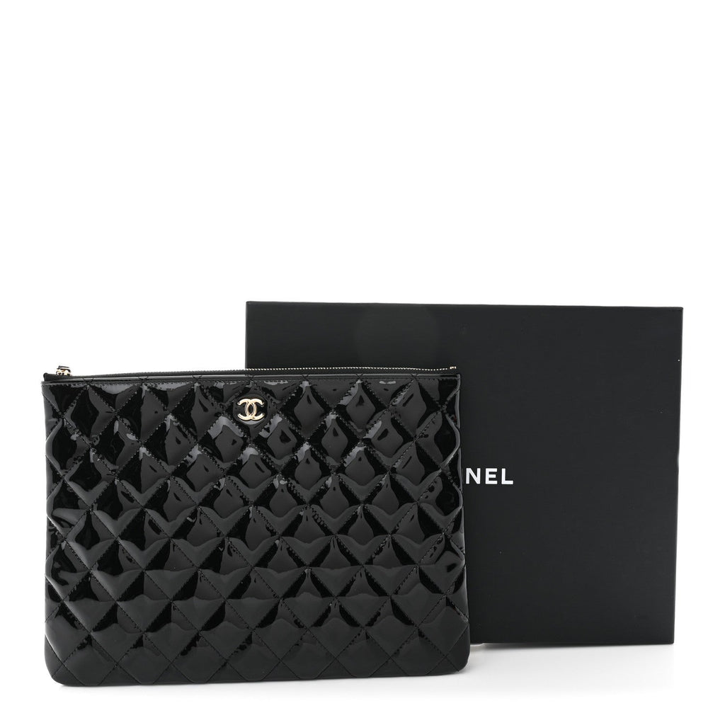 Patent Calfskin Quilted Medium Cosmetic Case Black