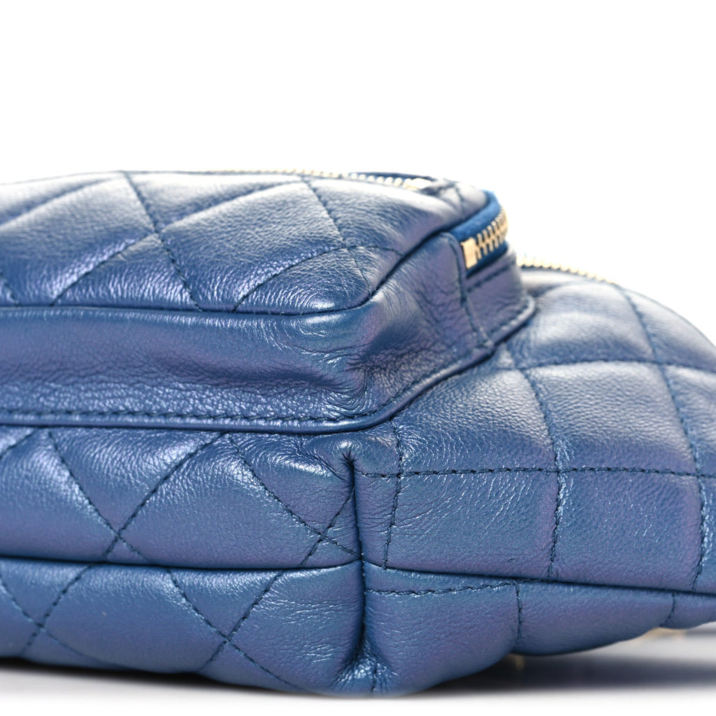 Chanel Iridescent Calfskin Quilted All About Waist Belt Bag Dark Blue
