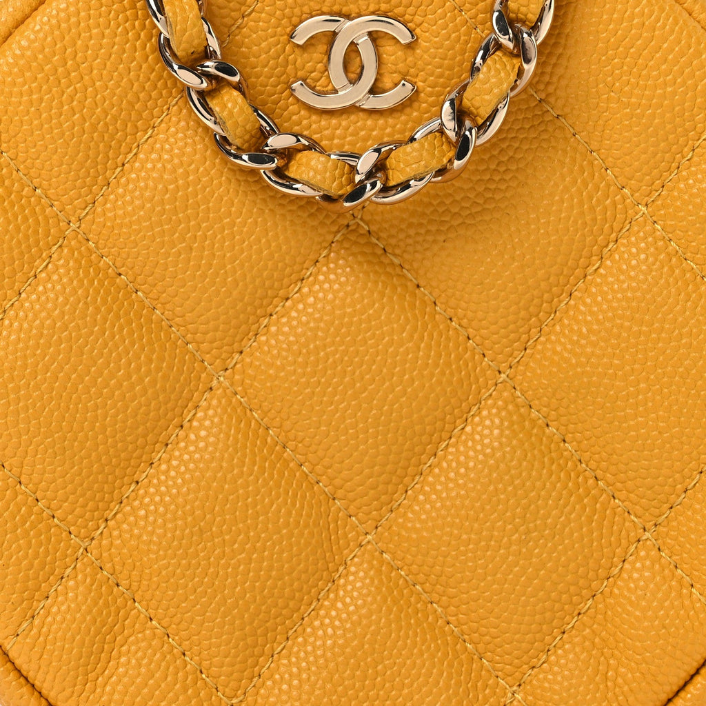 Chanel Caviar Quilted Round Clutch With Chain Yellow
