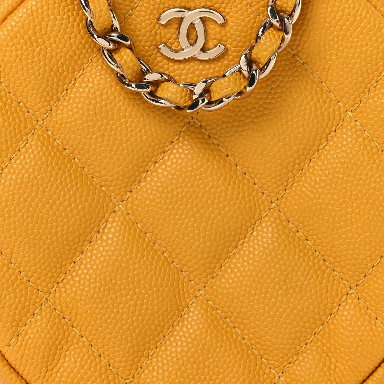 Chanel Caviar Quilted Round Clutch With Chain Yellow