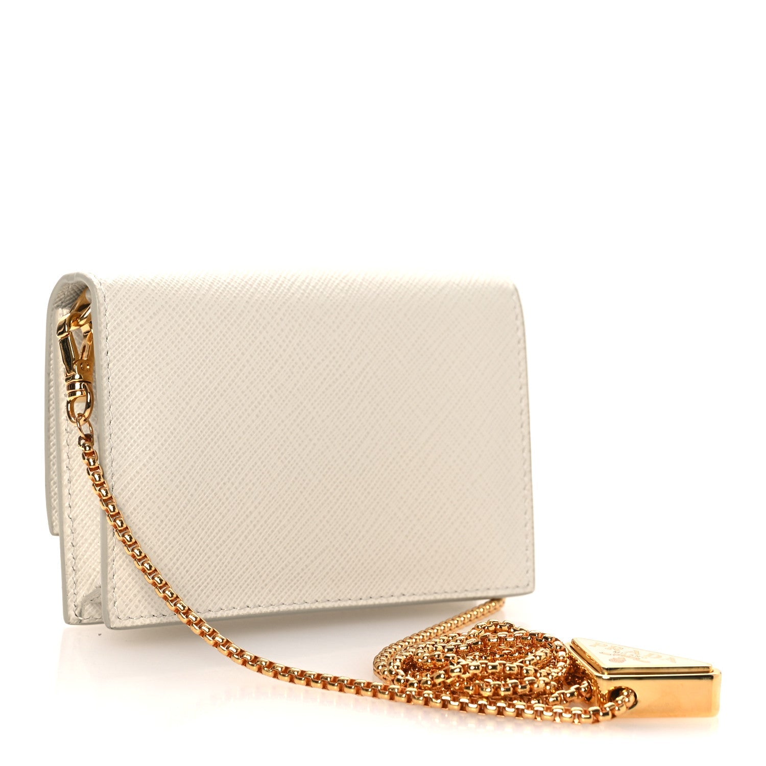 Prada Saffiano Card Holder With Chain Talco