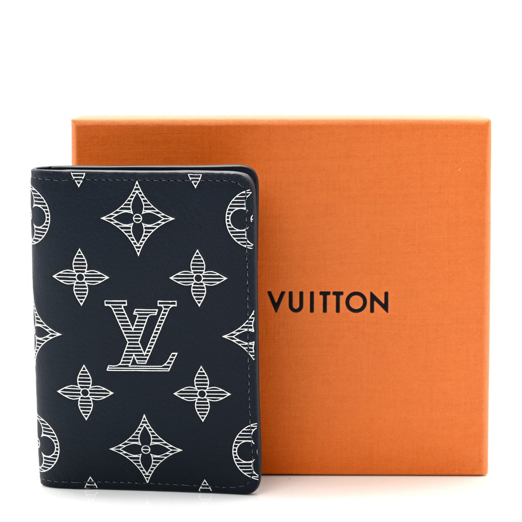 Louis Vuitton Calfskin Monogram Shadow Pocket Organizer Navy Blue White
