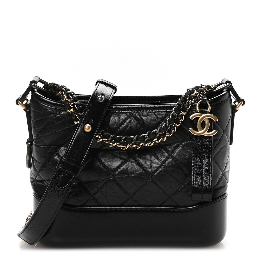 Chanel Aged Calfskin Quilted Small Gabrielle Hobo Black