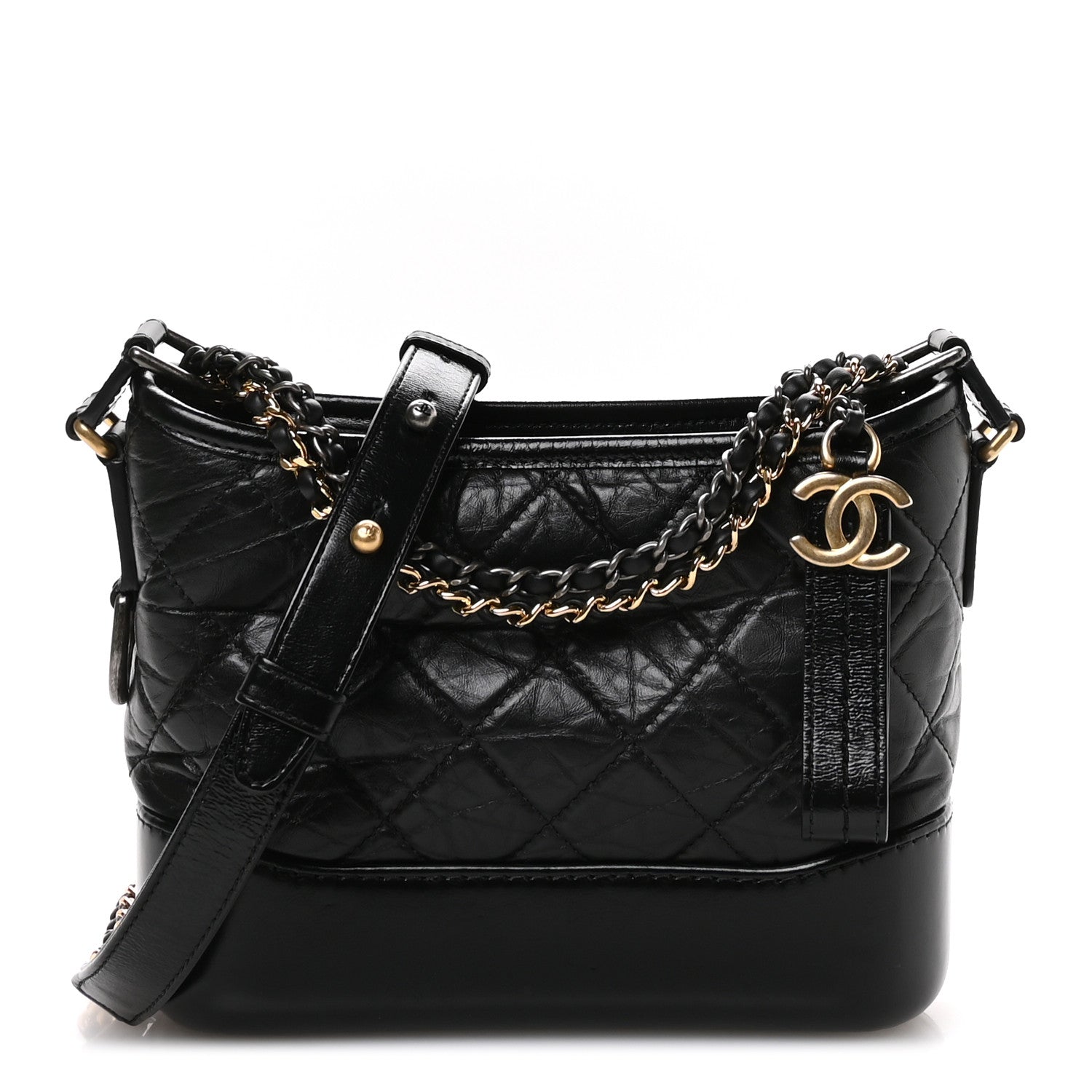 Chanel Aged Calfskin Quilted Small Gabrielle Hobo Black