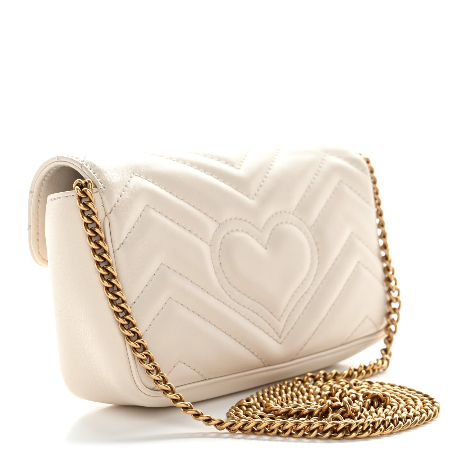 Gucci Calfskin Matelasse Super Mini GG Marmont Shoulder Bag White