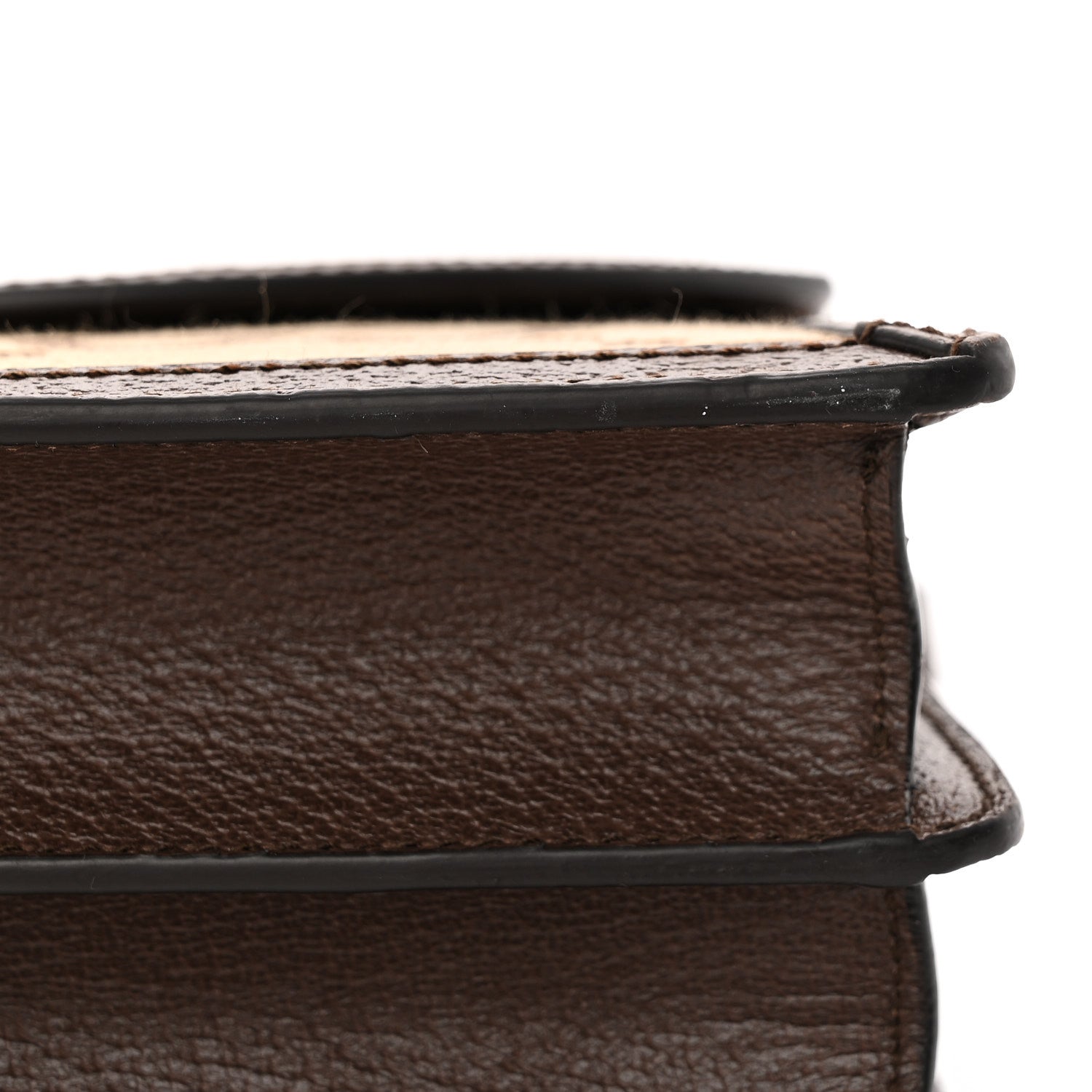 Gucci Monogram Jumbo GG Textured Dollar Calfskin Web Small Ophidia Padlock Top Handle Bag Camel Ebony New Acero