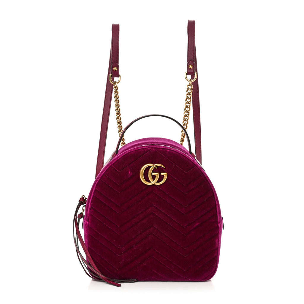 Gucci Velvet Matelasse GG Marmont Dome Backpack Fuchsia Violet Cyclamen
