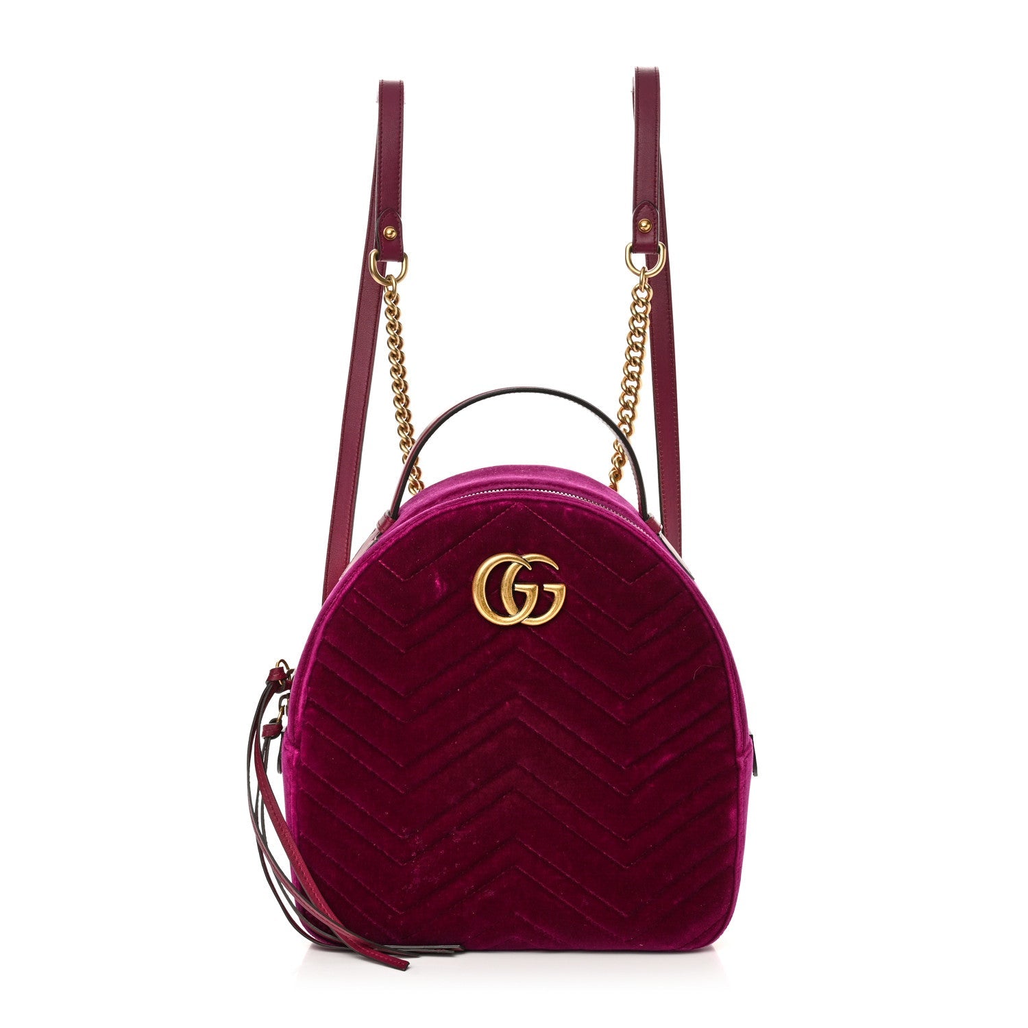 Gucci Velvet Matelasse GG Marmont Dome Backpack Fuchsia Violet Cyclamen