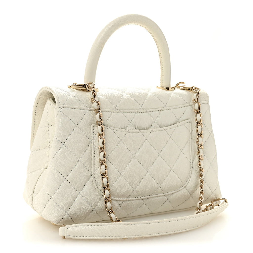 Chanel Caviar Quilted Mini Coco Handle Flap White