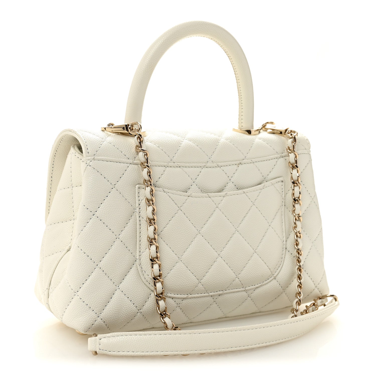 Chanel Caviar Quilted Mini Coco Handle Flap White
