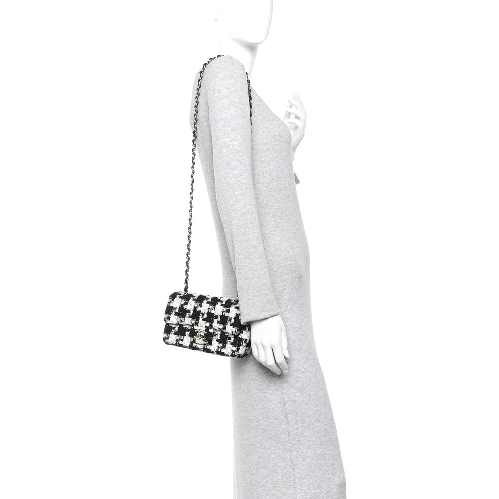Chanel Tweed Quilted Mini Rectangular Flap Black Ecru White