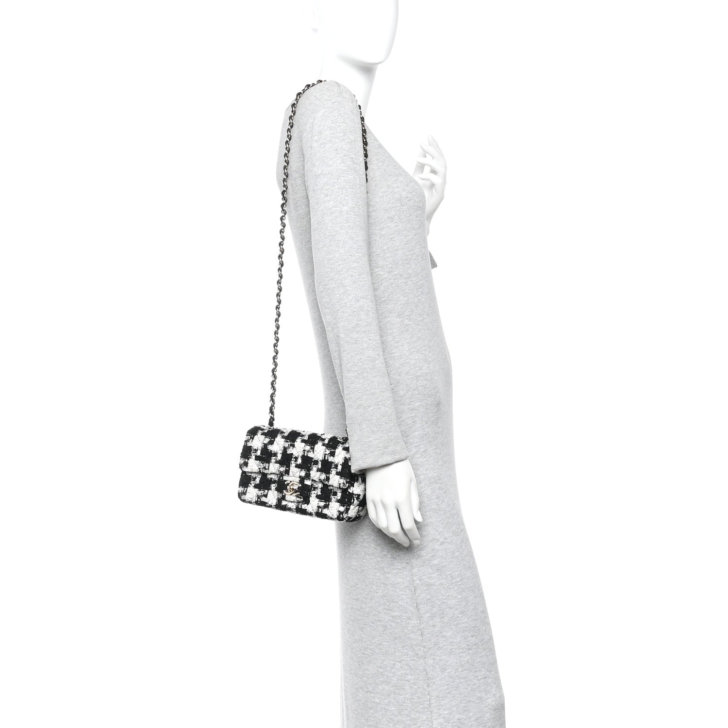Chanel Tweed Quilted Mini Rectangular Flap Black Ecru White