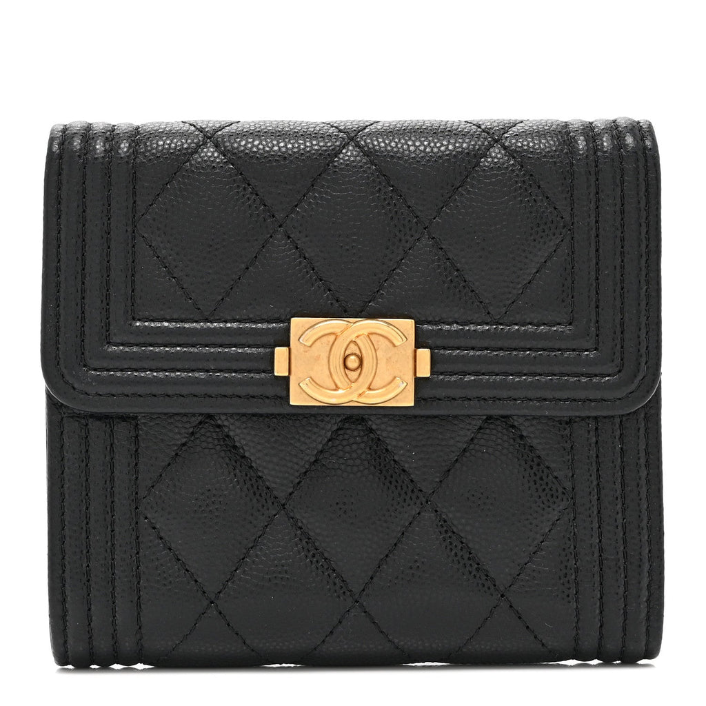 Chanel Caviar Quilted Compact Boy Wallet Black
