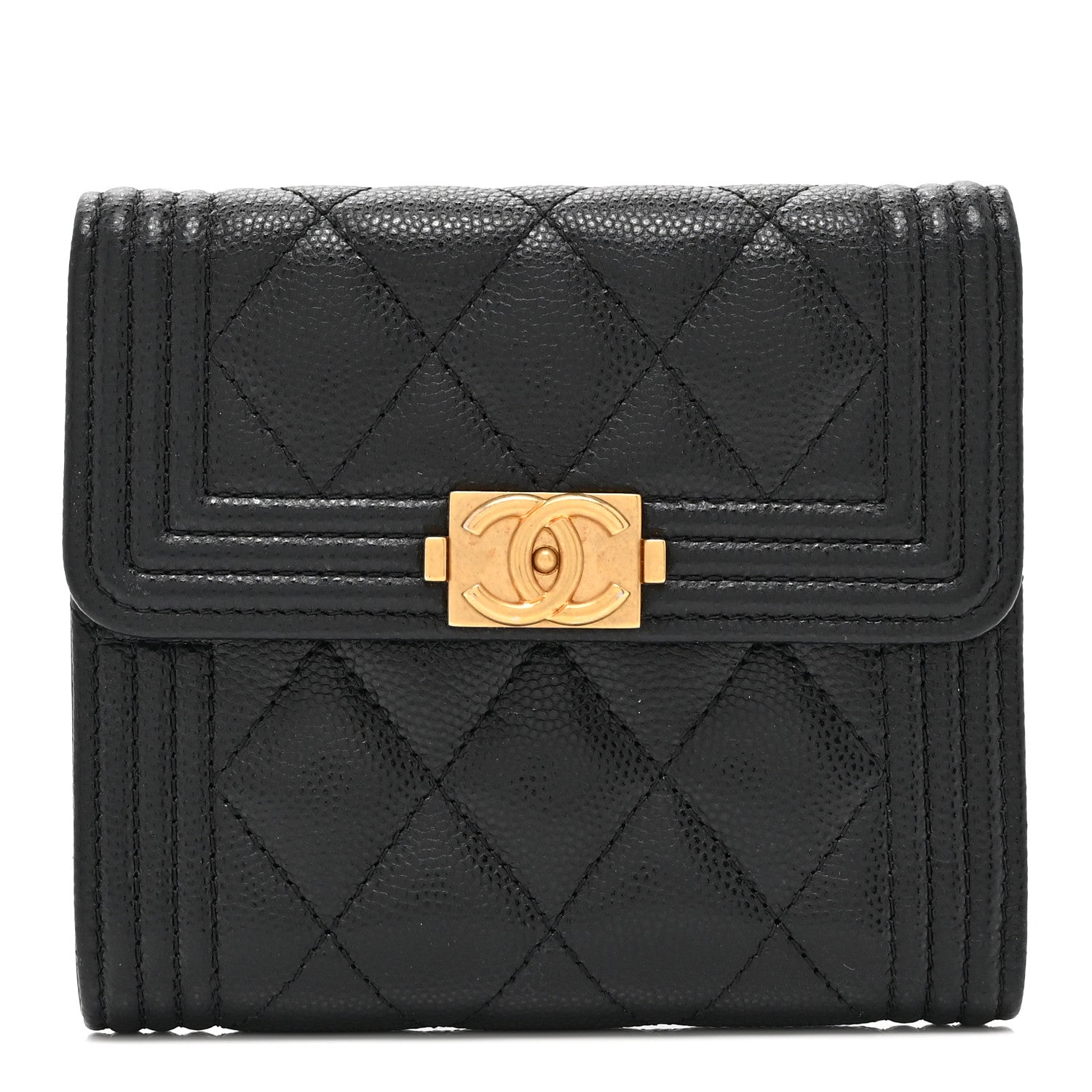 Chanel Caviar Quilted Compact Boy Wallet Black