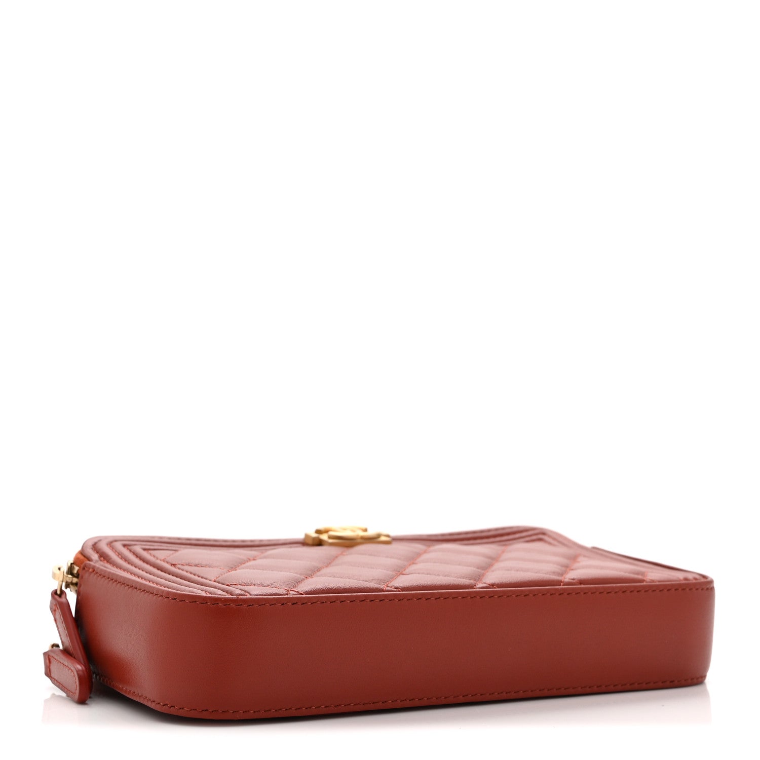 Chanel Lambskin Quilted Small Boy Clutch With Chain Orange