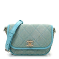 Chanel Denim Quilted Small Messenger Flap Neon Blue