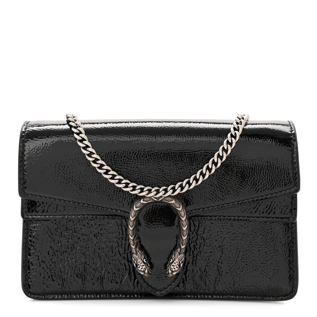 Gucci Crinkled Patent Super Mini Dionysus Shoulder Bag Black
