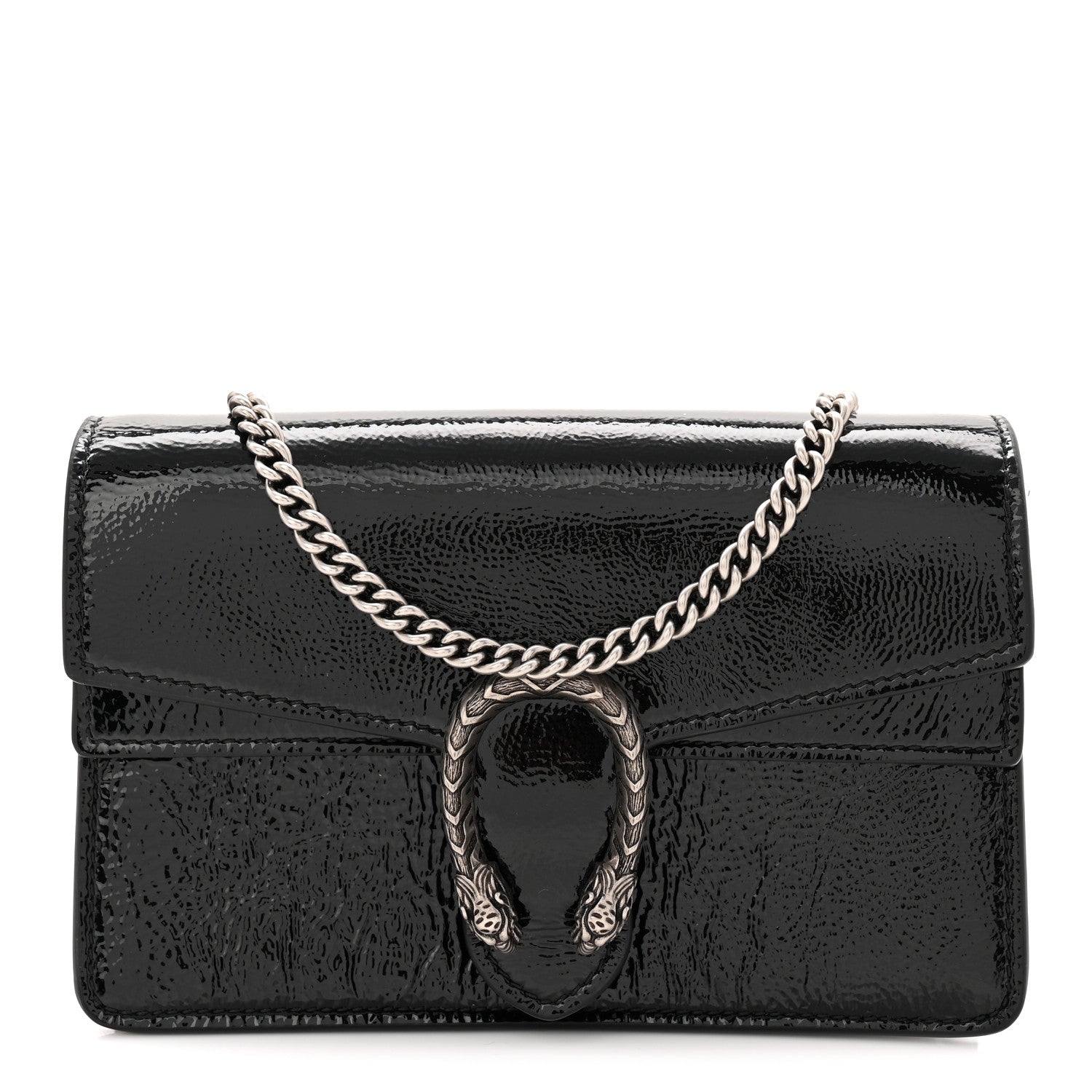 Gucci Crinkled Patent Super Mini Dionysus Shoulder Bag Black