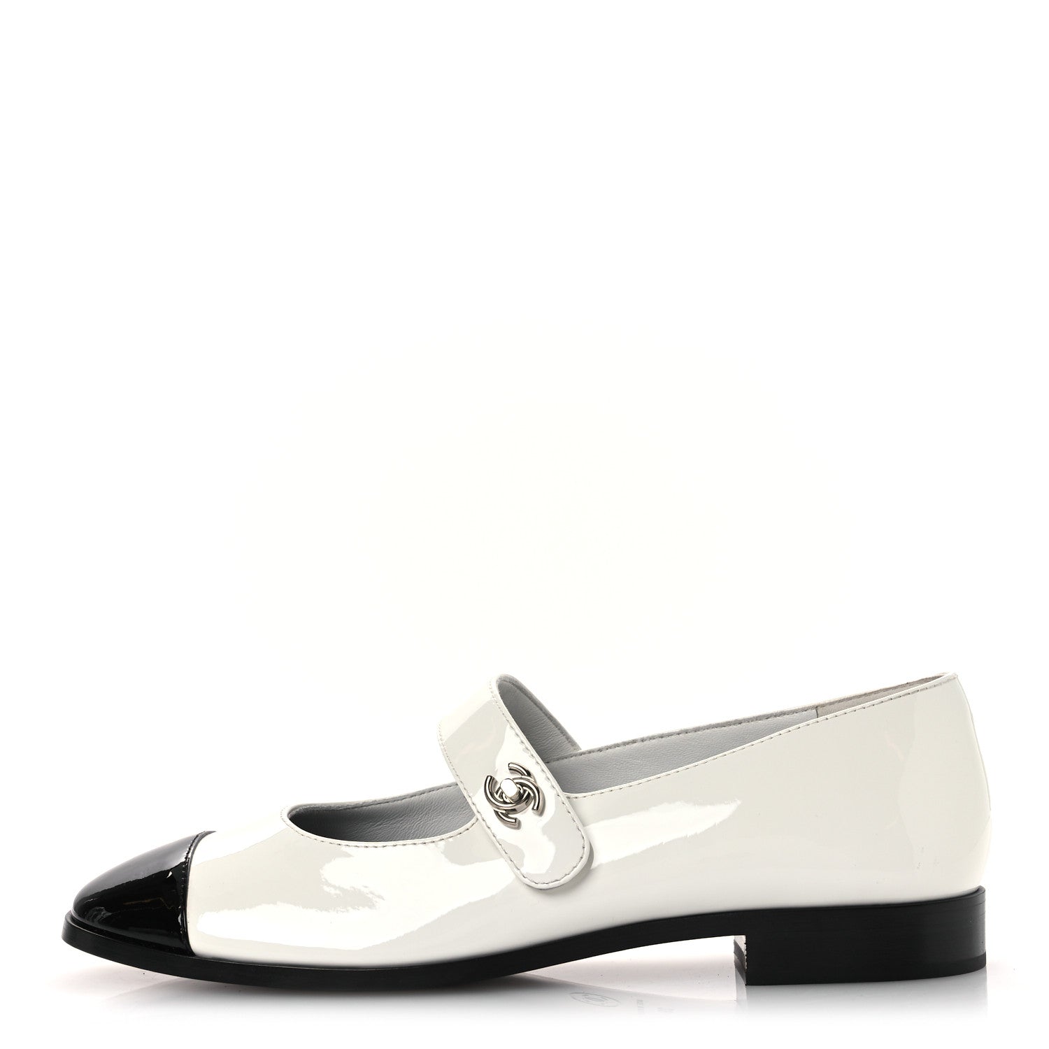 Patent Calfskin Mary Janes Flats 39 White Black