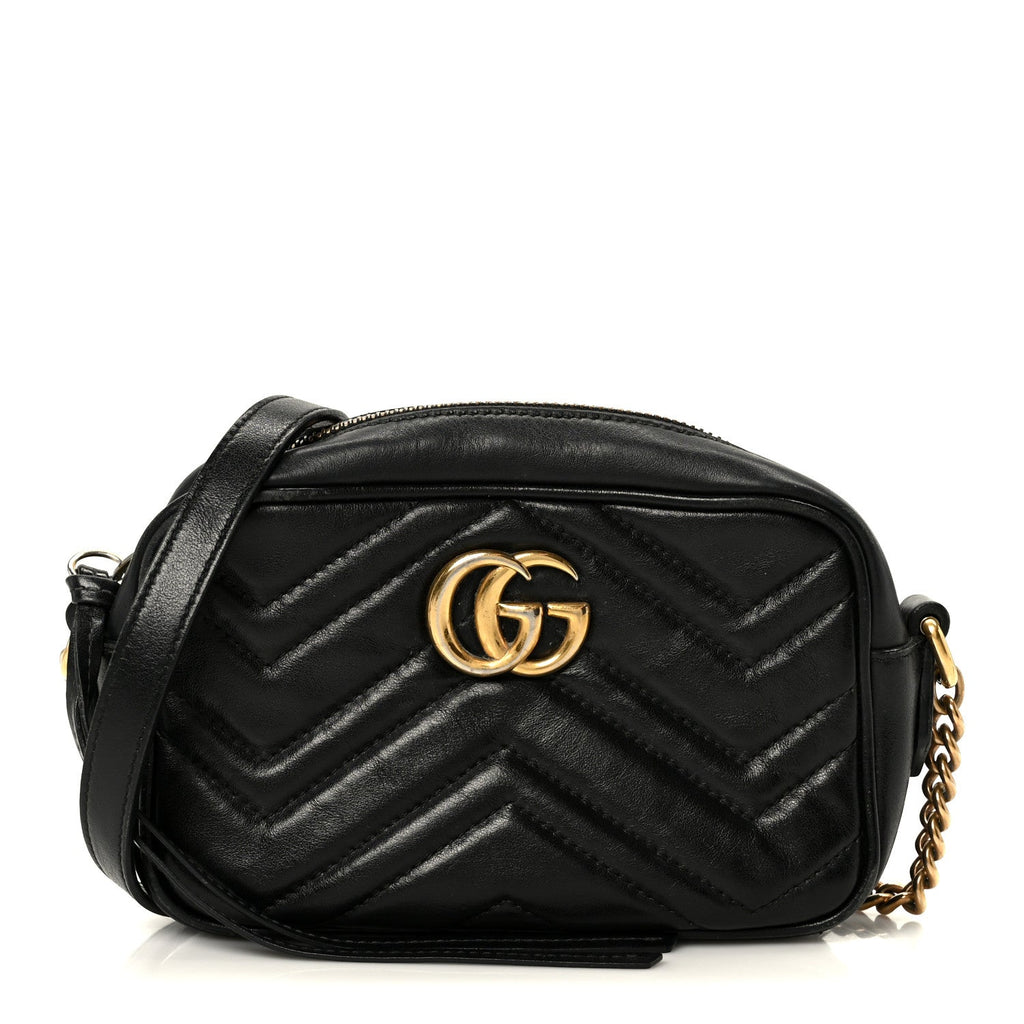 Gucci Calfskin Matelasse Mini GG Marmont Chain Shoulder Bag Black