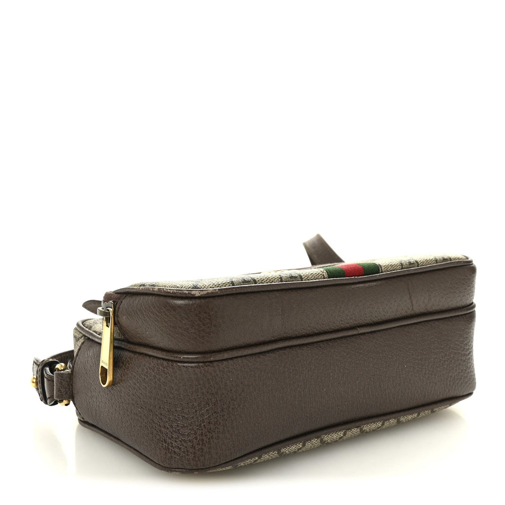 Gucci GG Supreme Monogram Textured Dollar Calfskin Web Small Ophidia Convertible Shoulder Bag Beige Ebony New Acero