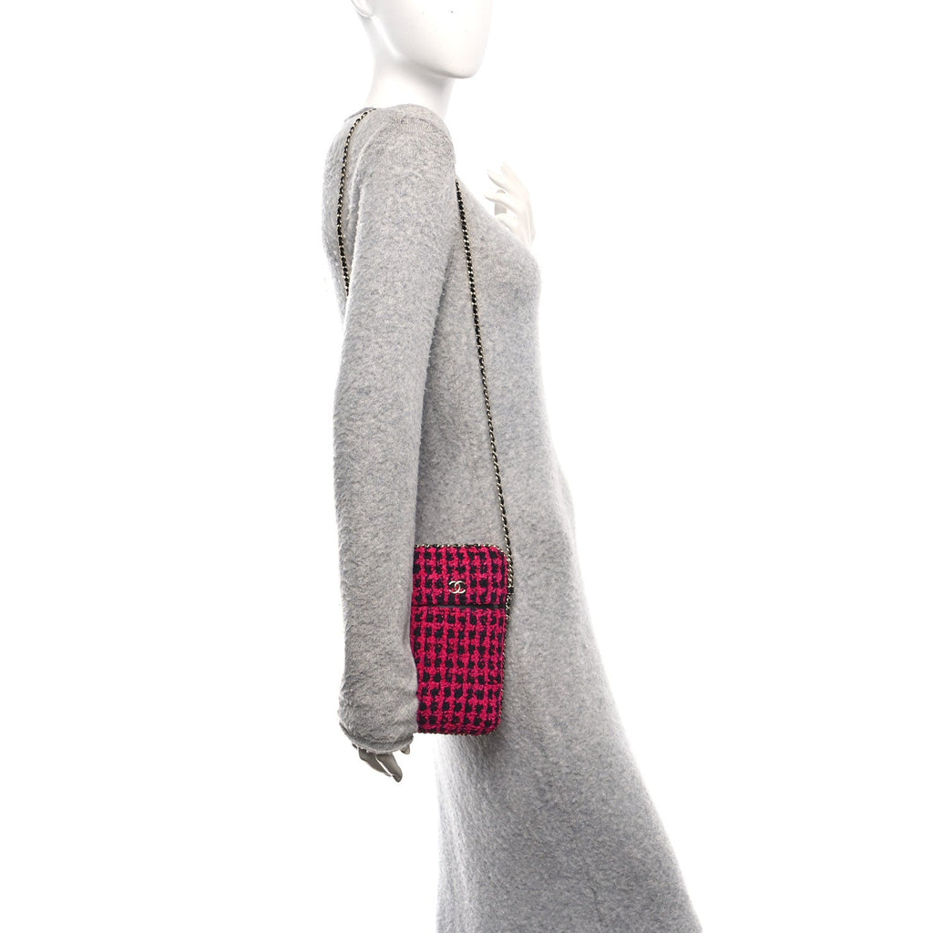 Chanel Tweed Chain Around Phone Holder Pink