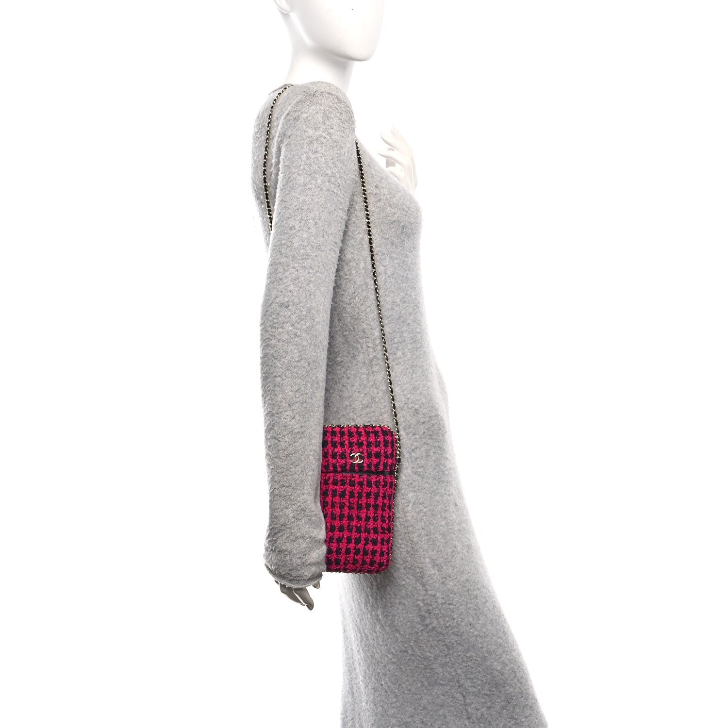 Chanel Tweed Chain Around Phone Holder Pink