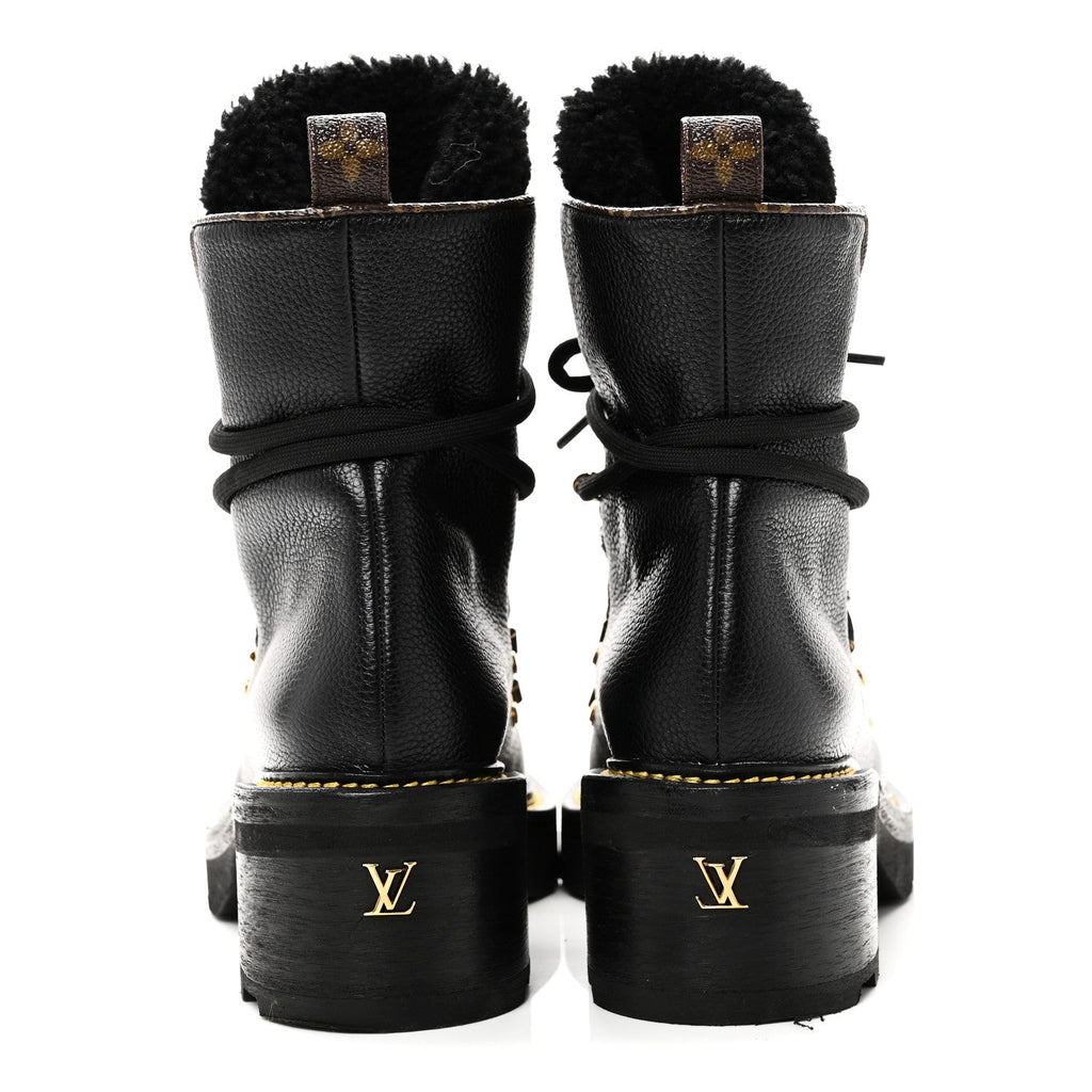 Louis Vuitton Grained Calfskin Shearling LV Beaubourg Ankle Boots 37.5 Black