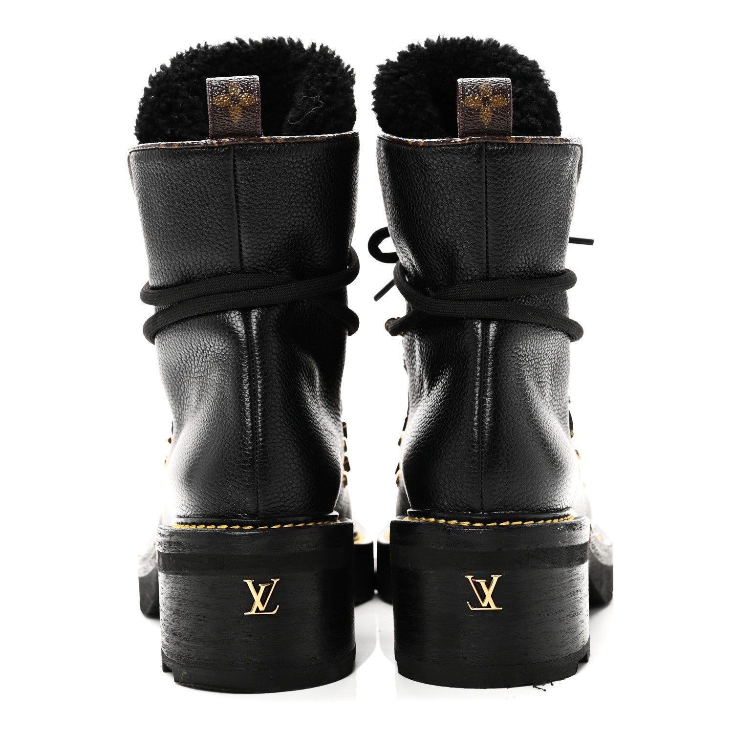 Louis Vuitton Grained Calfskin Shearling LV Beaubourg Ankle Boots 37.5 Black