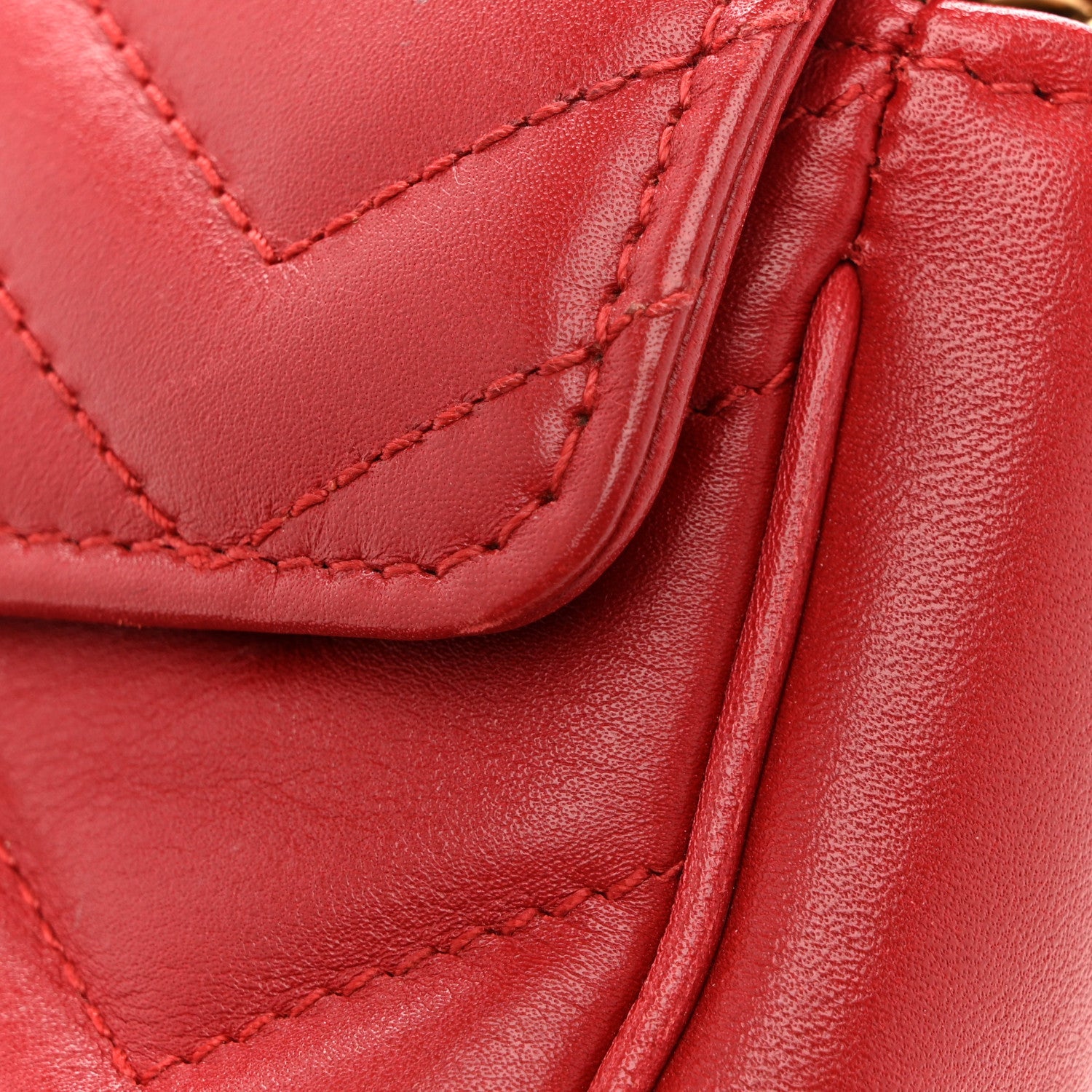 Gucci Calfskin Matelasse Super Mini GG Marmont Shoulder Bag Hibiscus Red