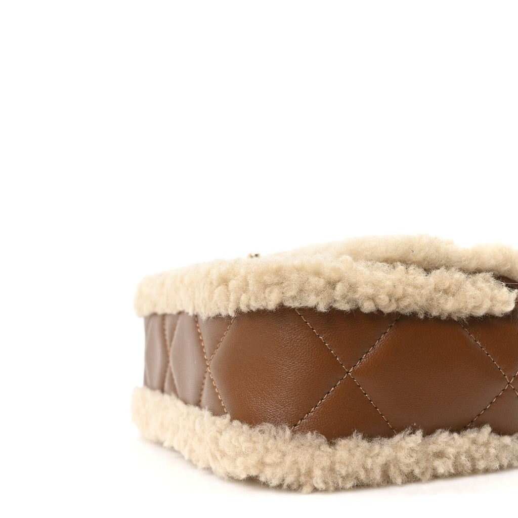 Chanel Shearling Lambskin Quilted Mini Furry Coco Flap Beige Dark Brown