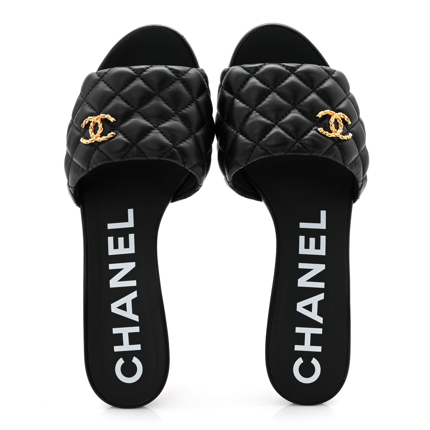 Lambskin Quilted Textured CC Mules 37.5 Black