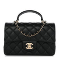 Chanel Lambskin Quilted Mini Top Handle Rectangular Flap Black