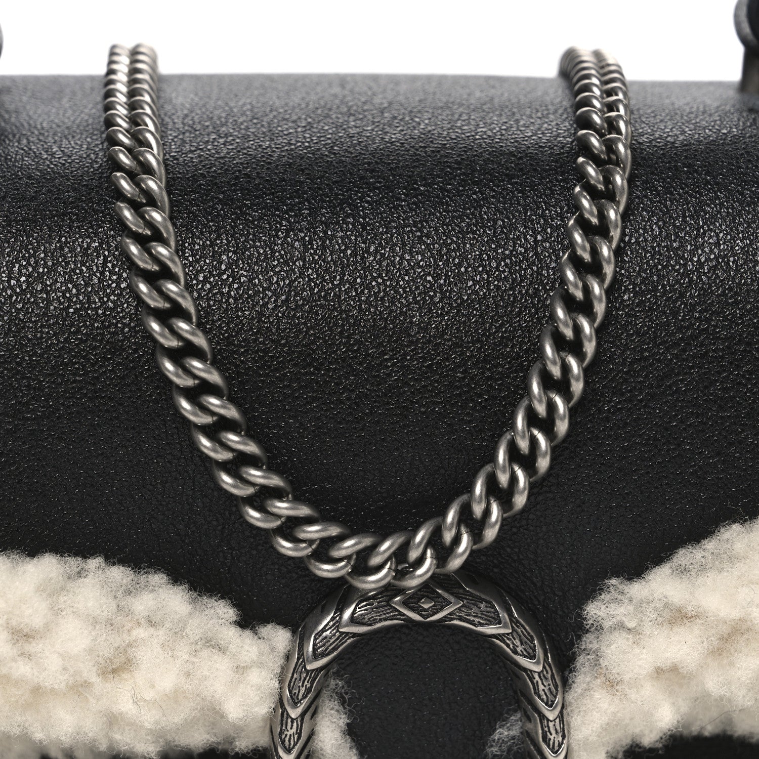 Gucci Sakai Be Green Calfskin Shearling Mini Dionysus Top Handle Bag Black