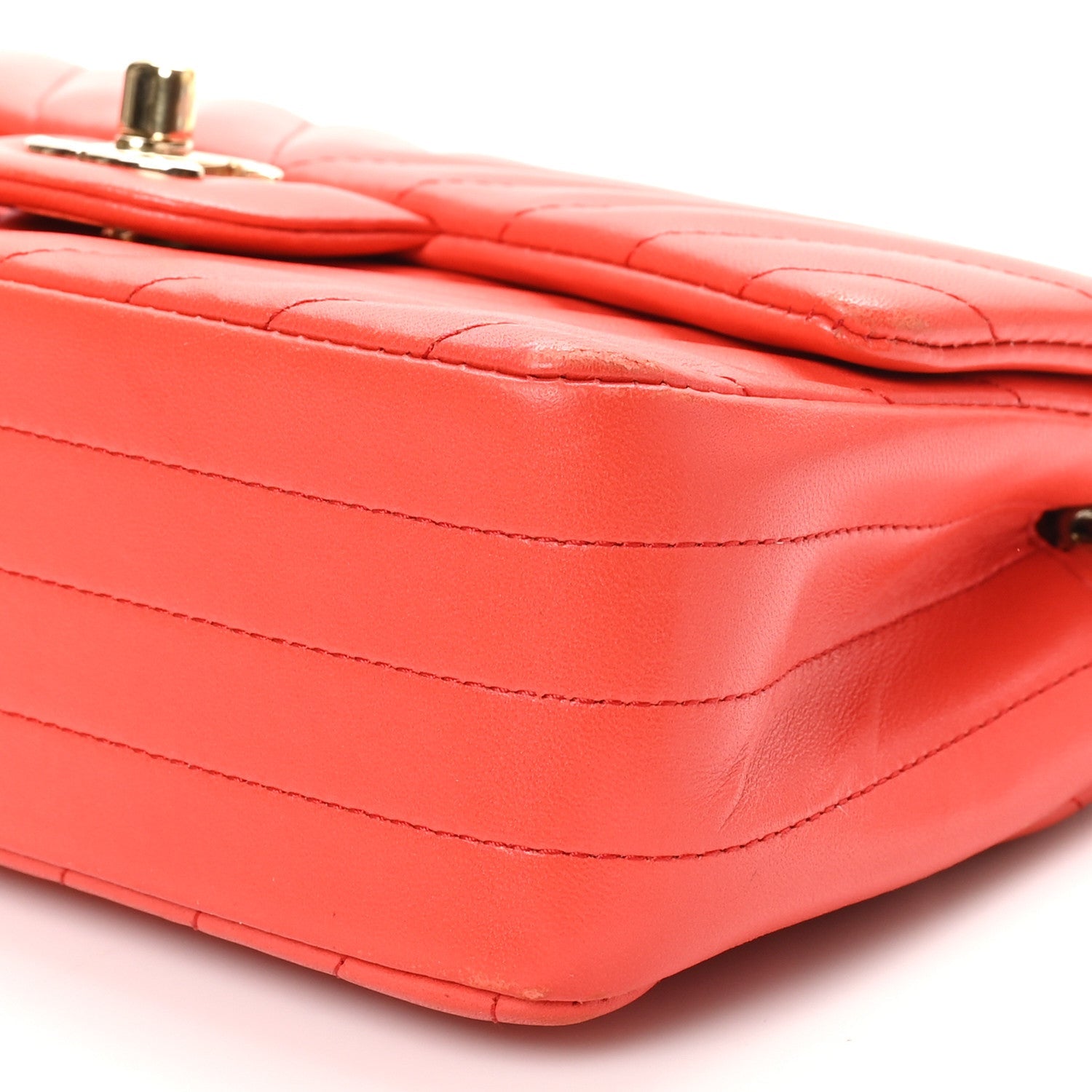Chanel Lambskin Chevron Quilted Mini Rectangular Flap Red