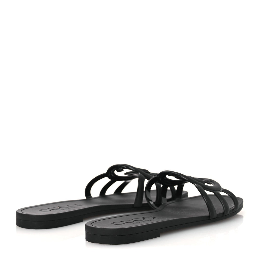 Gucci Rubber Interlocking G Womens Slide Sandals 38 Black